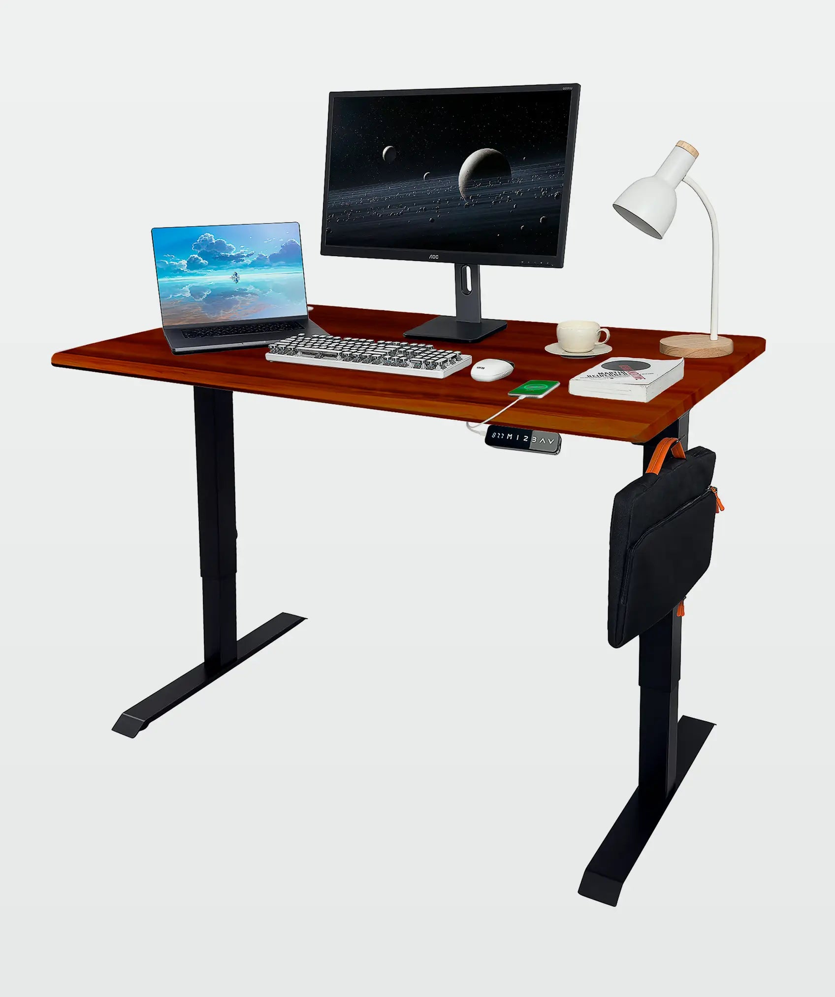 Robuster elektrisch verstellbarer schreibtisch: mit LED-steuerung und USB-anschlüssen