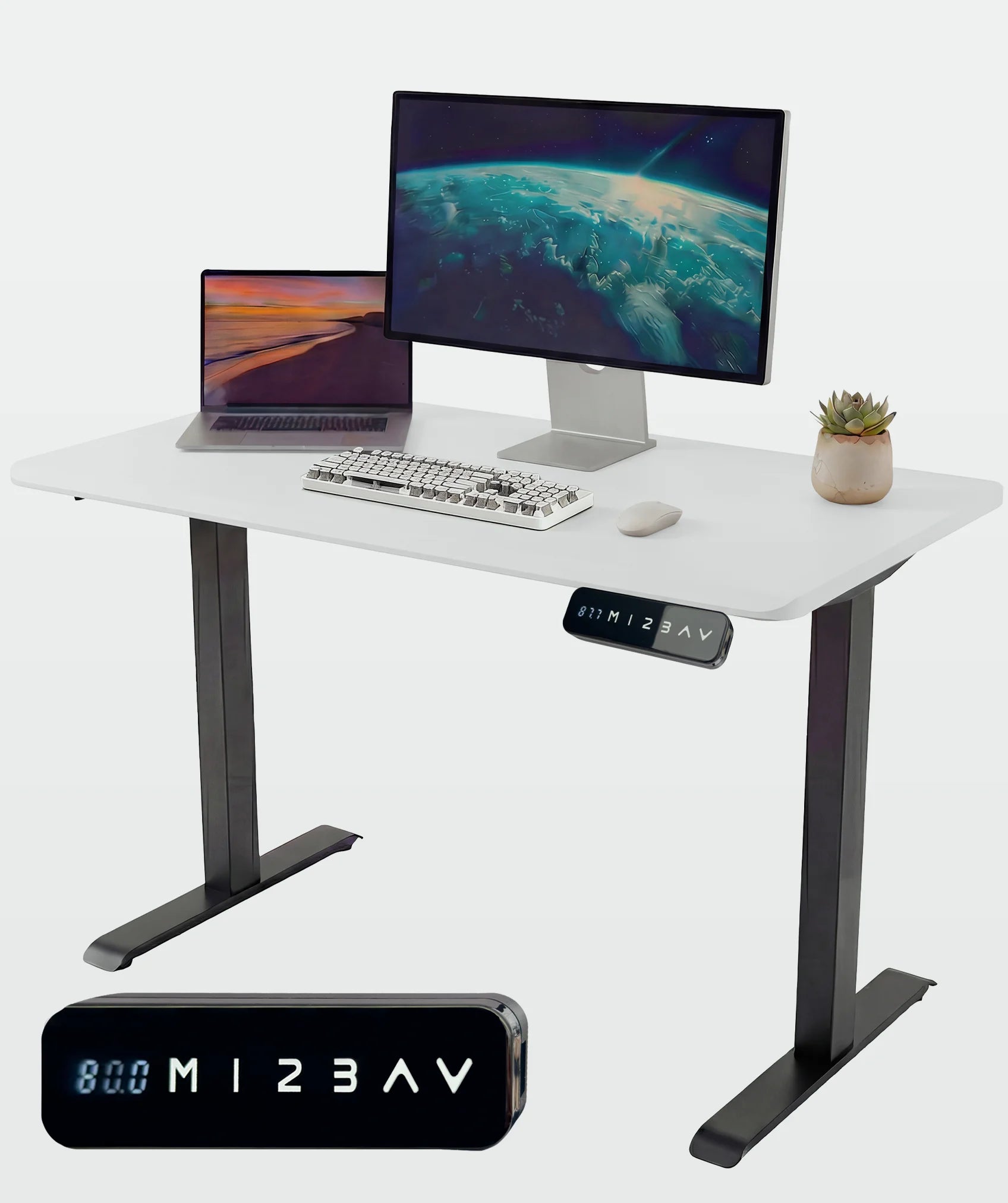 Robuster elektrisch verstellbarer schreibtisch: mit LED-steuerung und USB-anschlüssen