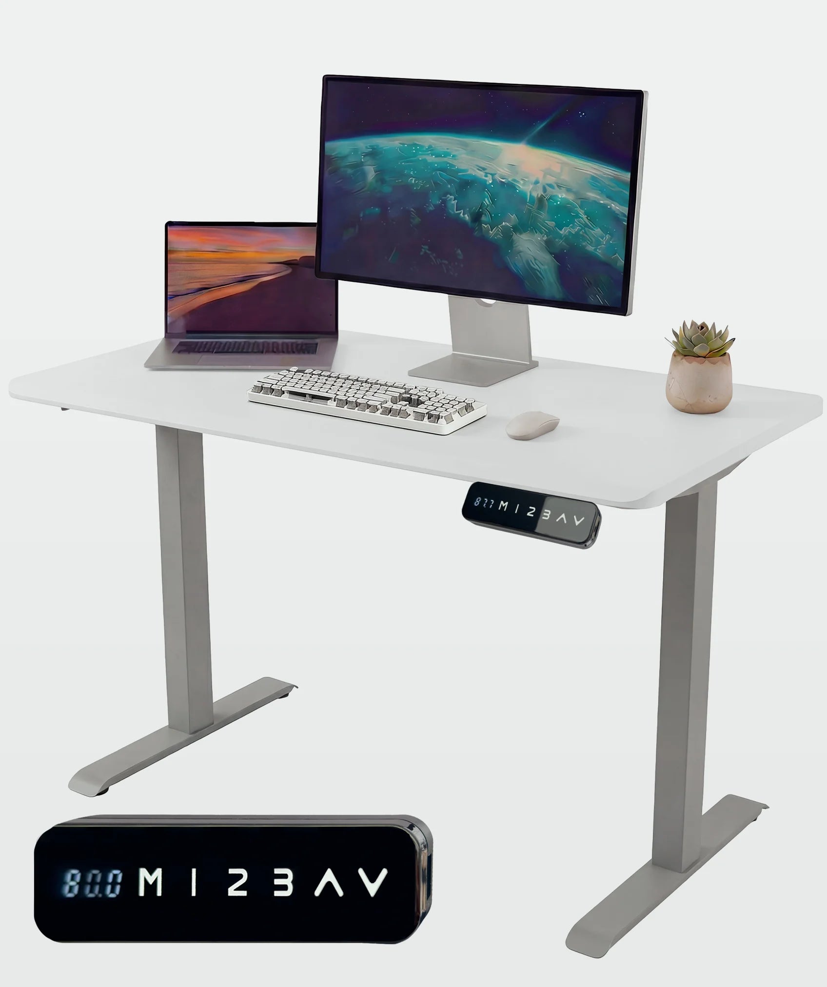 Robuster elektrisch verstellbarer schreibtisch: mit LED-steuerung und USB-anschlüssen