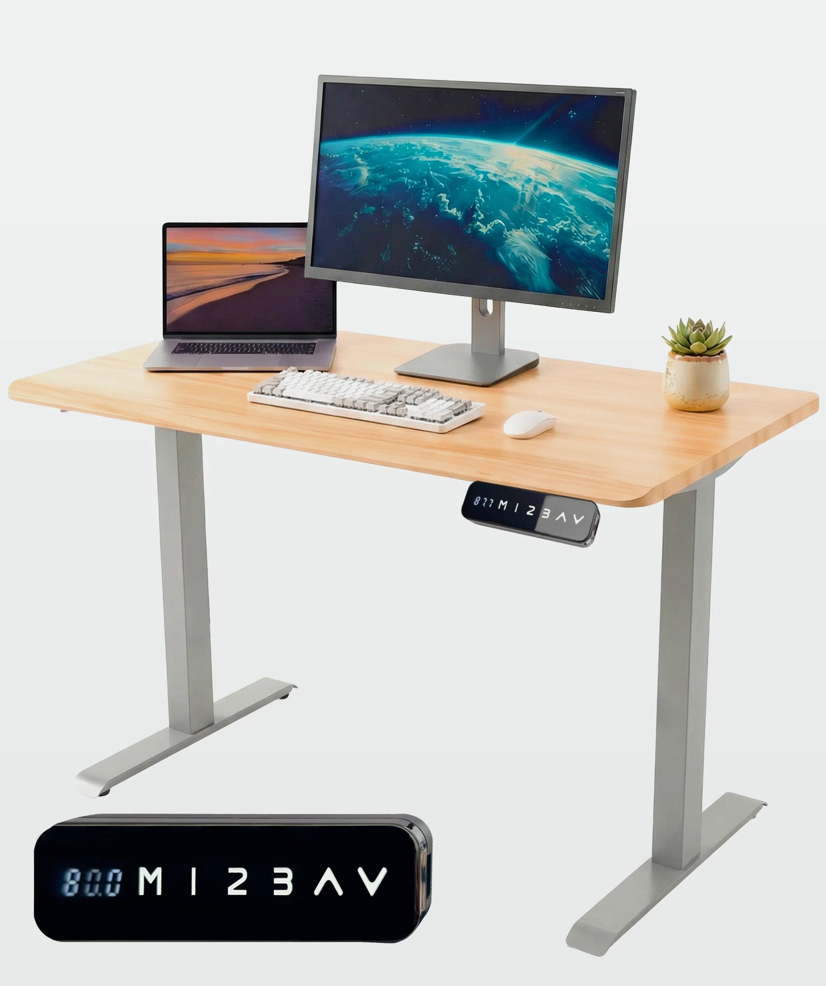 Robuster elektrisch verstellbarer schreibtisch: mit LED-steuerung und USB-anschlüssen